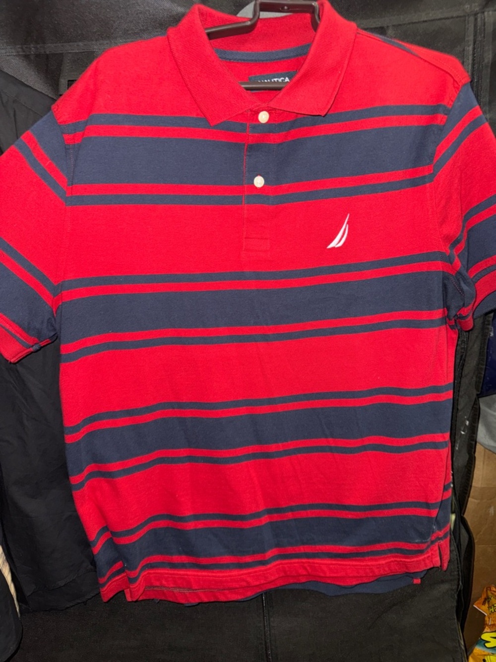 Nautica Red & Navy Striped Polo with Sail Logo
